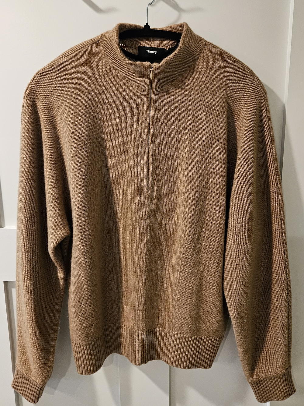 Theory Womens 100% Cashmere Half-Zip Sweater in Camel Brown